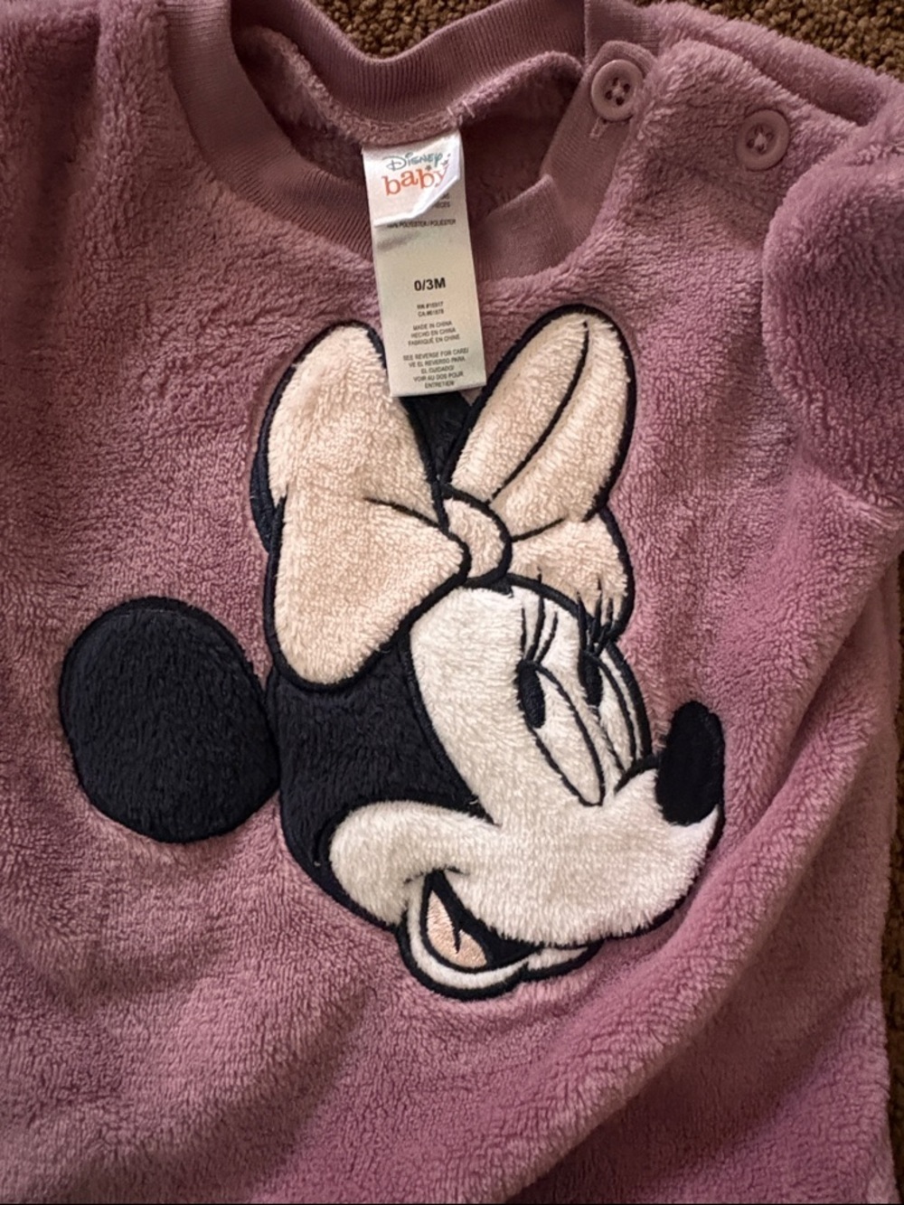 Disney Lavender Minnie Mouse Plush Footed One-Piece - Picture 3 of 3